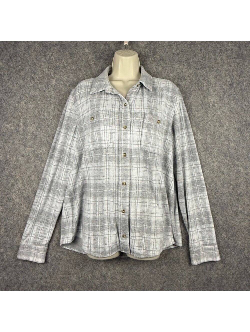 Faherty Womens Legend Sweater Shirt Gray White Plaid Size Est. Med Gorpcore